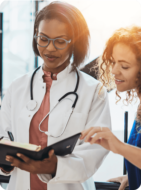 Locum tenens physician reviewing patient records in a clinical setting
